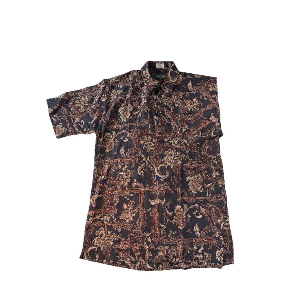 Vintage Michael Thomas Egyptian Nile Cotton Baroque Print Button Up Men's L
